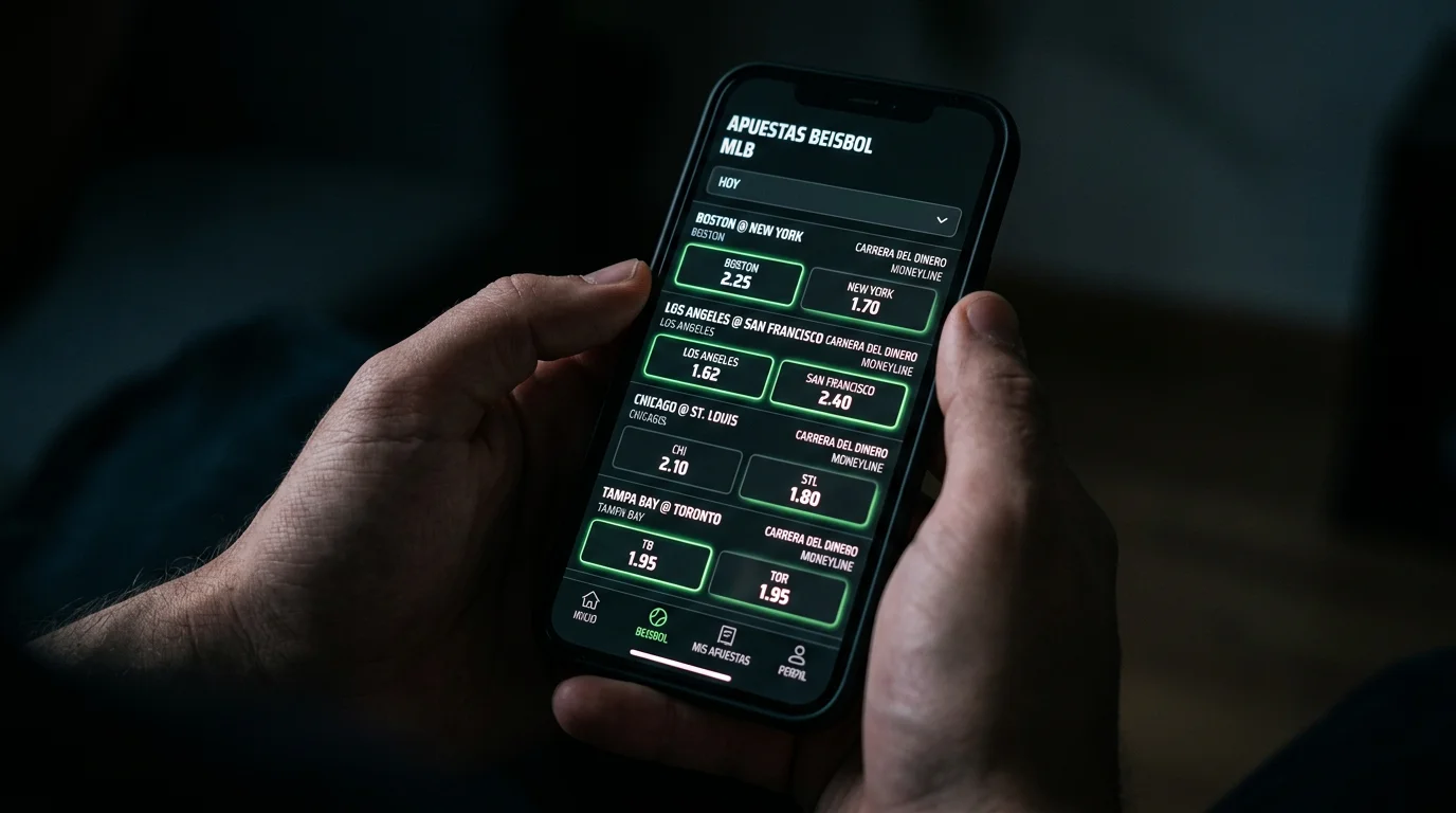 Pantalla de operador mostrando cuotas de moneyline en formato decimal para un partido de béisbol MLB