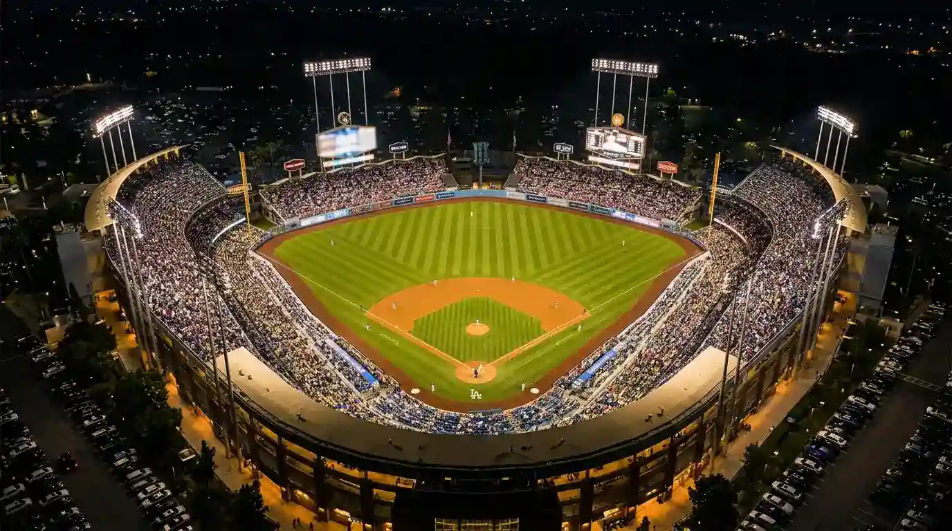 Estadio de béisbol de la MLB durante un partido de temporada regular con las gradas llenas